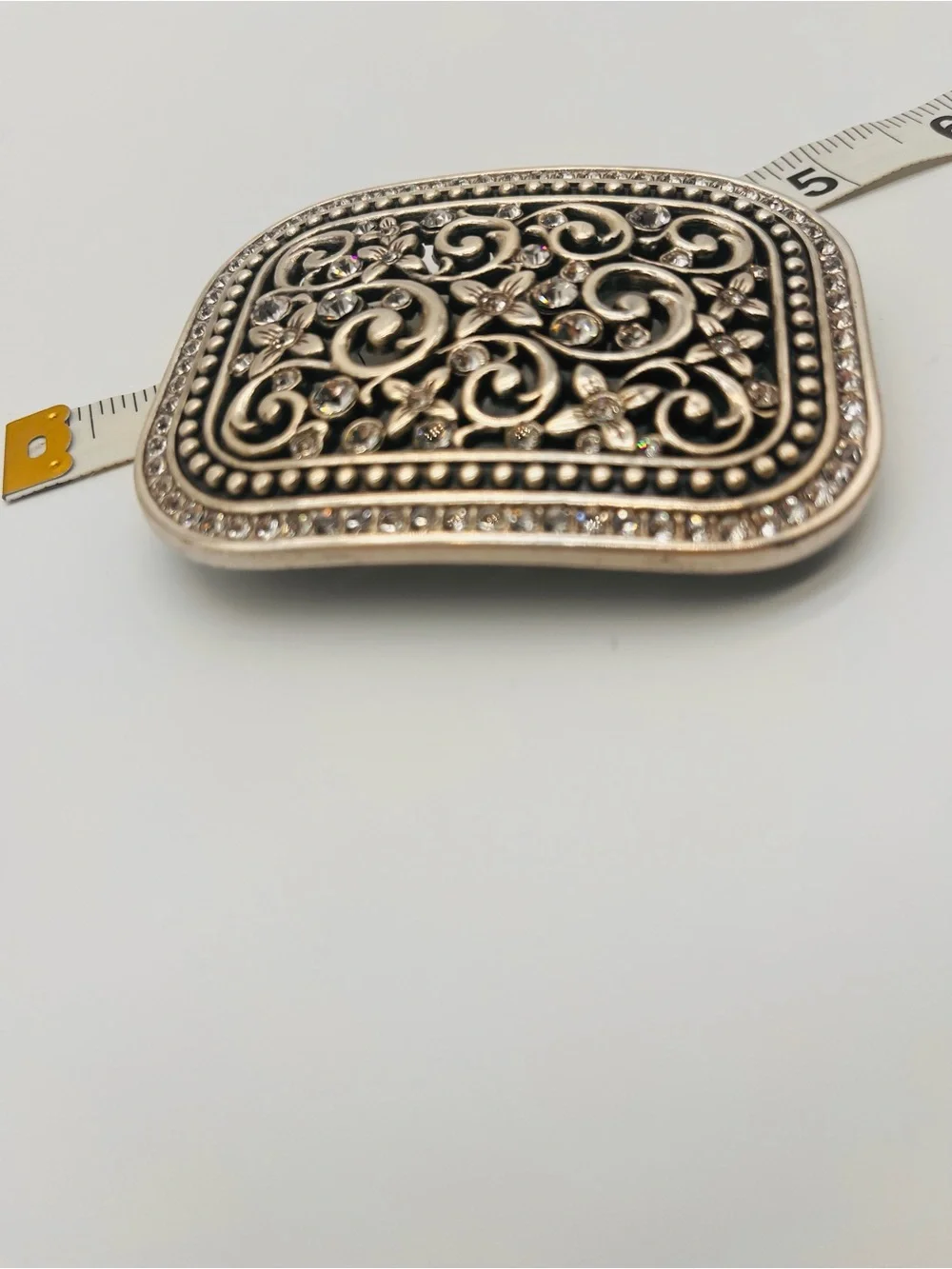 Crystal Scrollwork Decorative Belt Buckle - Silver Fits 2” Belt
